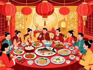 Grand Chinese New Year Banquet with Traditional Dishes