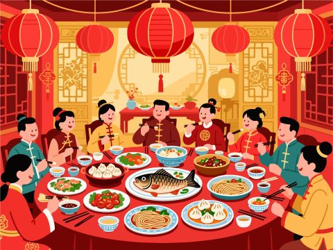 Grand Chinese New Year Banquet with Traditional Dishes