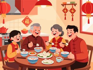 Traditional Chinese New Year Breakfast with Dumplings