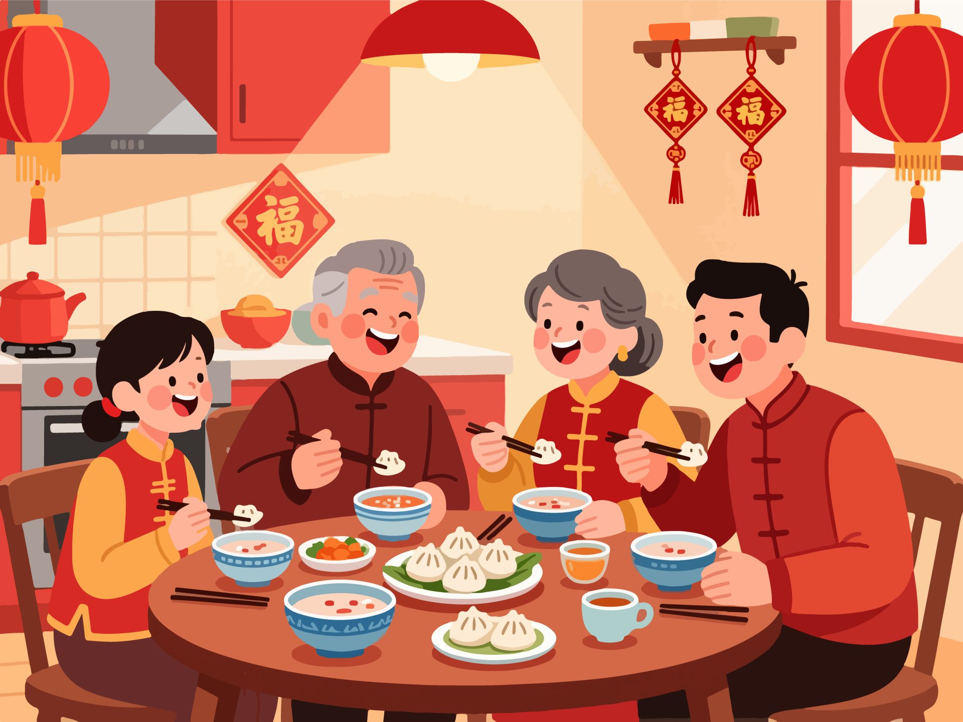 Traditional Chinese New Year Breakfast with Dumplings
