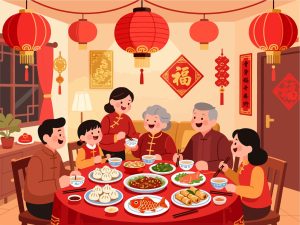 Chinese New Year Family Dinner - 2D Vector Design