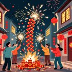 Chinese New Year Firecracker Display with Lanterns