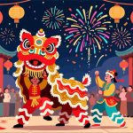 Traditional Lion Dance Performance - 2D Vector Art