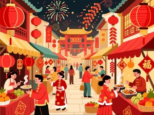 Chinese New Year Street Market - 2D Vector Art