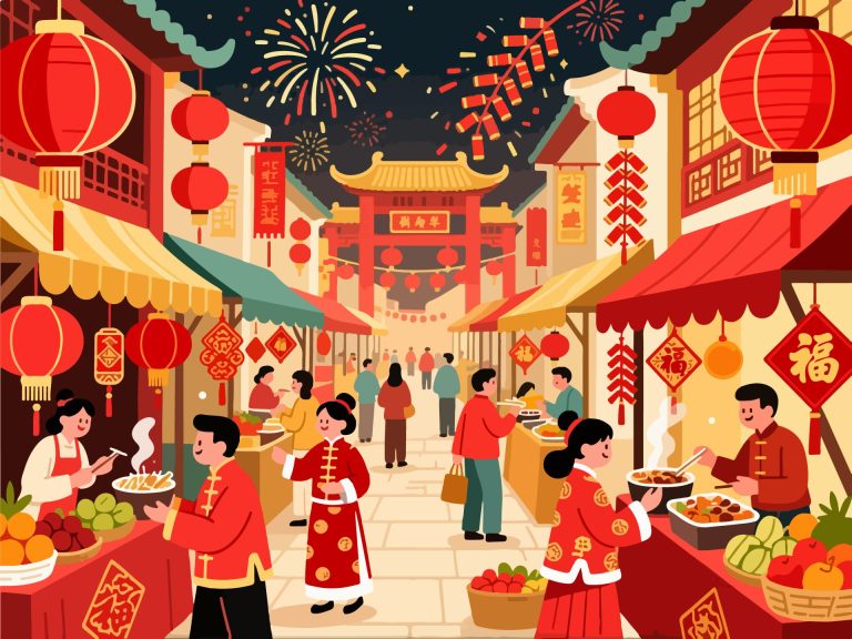 Chinese New Year Street Market - 2D Vector Art
