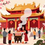 Peaceful Temple Visit for Chinese New Year - 2D Vector