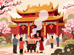 Peaceful Temple Visit for Chinese New Year - 2D Vector