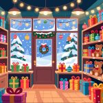 Christmas Gift Shop with Wrapped Presents - Vector Art
