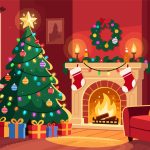 Cozy Christmas Living Room Vector Illustration