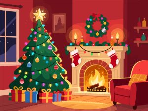 Cozy Christmas Living Room Vector Illustration