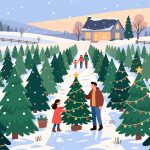 Christmas Tree Farm with Family - Flat Vector Art
