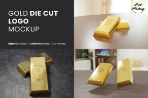 Die-Cut Logo on Gold Bullion Mockup