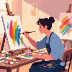 Creative Worker Painting Art Piece - Flat 2D Vector
