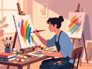 Creative Worker Painting Art Piece - Flat 2D Vector