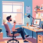 Creative Worker Taking a Break in Cozy Office - 2D Vector