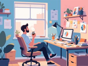 Creative Worker Taking a Break in Cozy Office - 2D Vector
