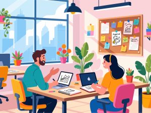 Creative Worker Collaboration in Workspace - 2D Vector