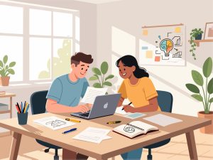 Creative Worker Collaborating with Colleague - 2D Vector