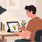 Creative Worker Organizing Ideas on Digital Tablet - 2D Vector