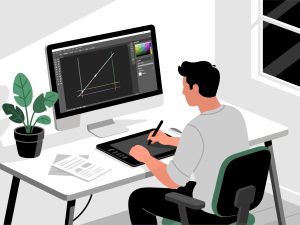 Creative Worker Working on Digital Project - Flat Vector