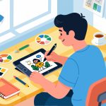 Creative Worker Drawing on Tablet - Flat 2D Vector