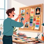 Creative Worker Assembling Mood Board - 2D Vector Illustration