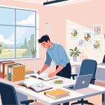 Creative Worker Organizing Project in Office - Flat 2D Vector
