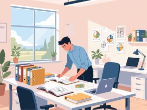 Creative Worker Organizing Project in Office - Flat 2D Vector