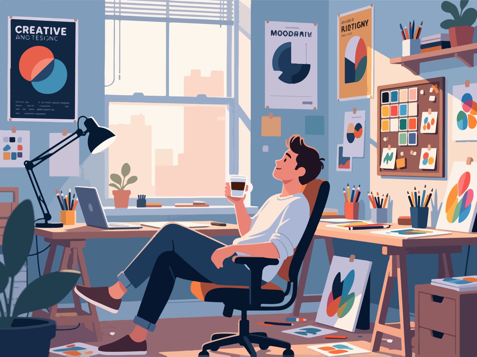 Creative Worker Taking Break in Studio - Flat 2D Vector