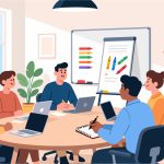 Creative Worker in Team Meeting - Flat 2D Vector Design