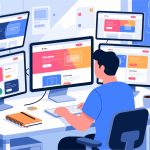 Creative Worker Designing Website on Multiple Monitors