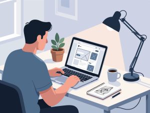 Creative Worker Designing Website on Laptop - 2D Vector