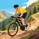 Cyclist Riding Mountain Trail - 2D Flat Design Illustration