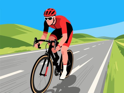 Cyclist Racing on Open Road - 2D Vector Illustration