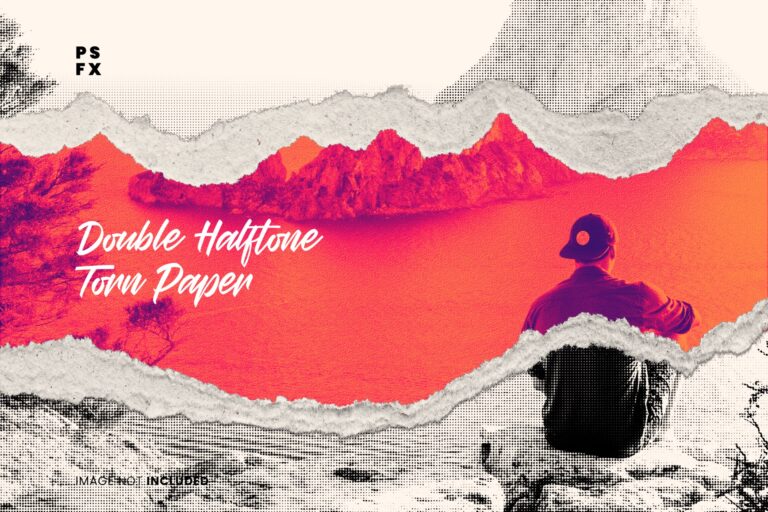Double Halftone with Torn Paper Effect for Photos