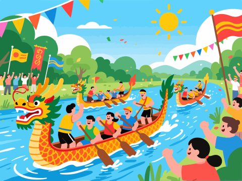 Traditional Dragon Boat Festival Race - Flat Vector