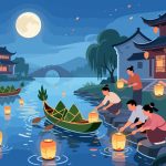 Tranquil Lantern Release - Dragon Boat Festival Vector