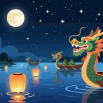 Tranquil Dragon Boat Festival Night Scene - Vector