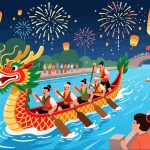 Exciting Dragon Boat Race - Flat Illustration Vector