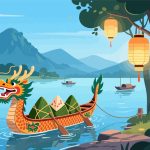 Serene Riverside Dragon Boat Festival Illustration
