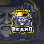 Cyborg Bearded Man with Crown Esport Logo Template