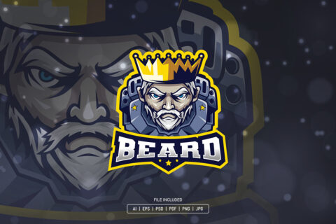 Cyborg Bearded Man with Crown Esport Logo Template