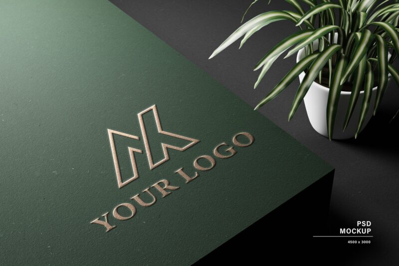 Elegant Gold on Dark Green Rough Paper Logo Mockup