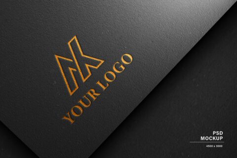 Black Paper with Debossed Gold Logo Mockup