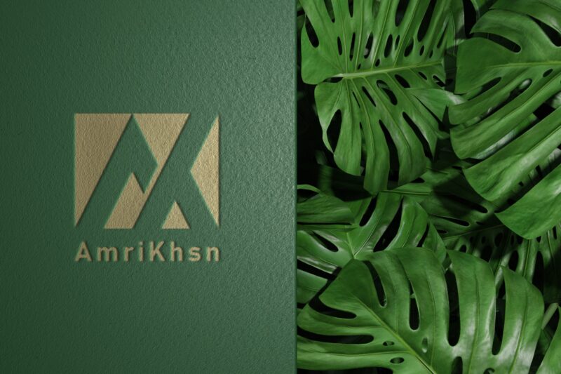 Green Paper Logo Mockup with Fresh Leaf