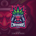 Cannabis Samurai Demon Mascot Logo Template