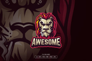 Lion With Cigarette Mascot Logo Template