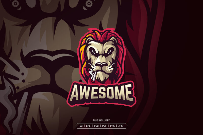 Lion With Cigarette Mascot Logo Template