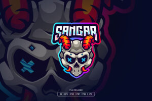 Skull Red Horn Esport Logo Template