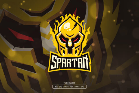 Gold Spartan Mask Esport Logo Template